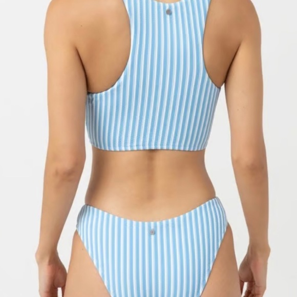 NWT Free people Rhythm Blue and White Striped ribbed bikini set - Picture 2 of 14